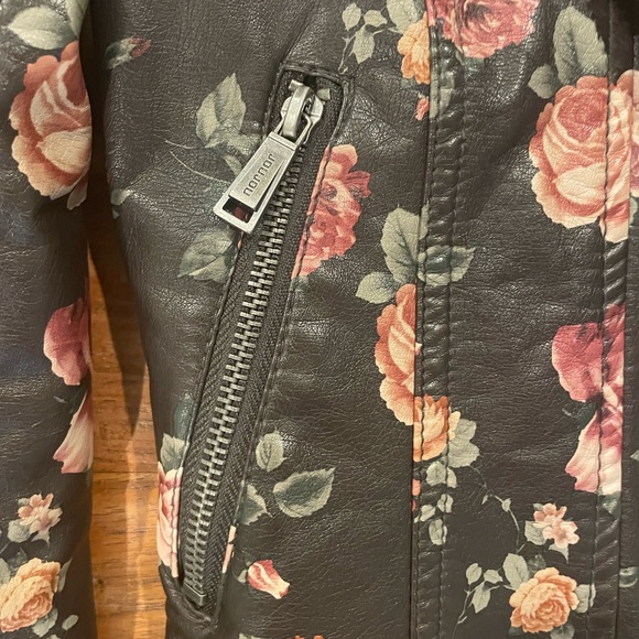 Women’s JouJou Brown Leather Jacket with Floral Print Size Medium - Picture 8 of 9